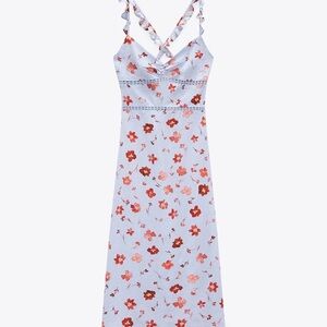Zara Red and Pink Floral Midi Slip Dress Sleeveless